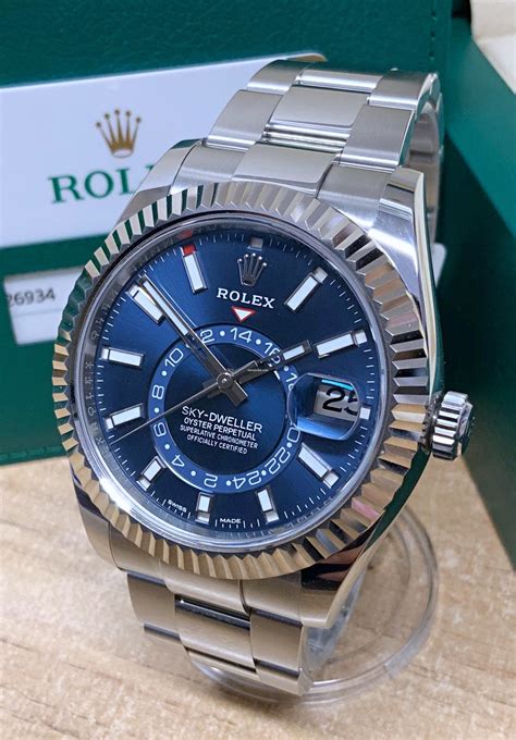 rolex sky dweller stainless steel white gold|Rolex Sky-Dweller blue 2022.